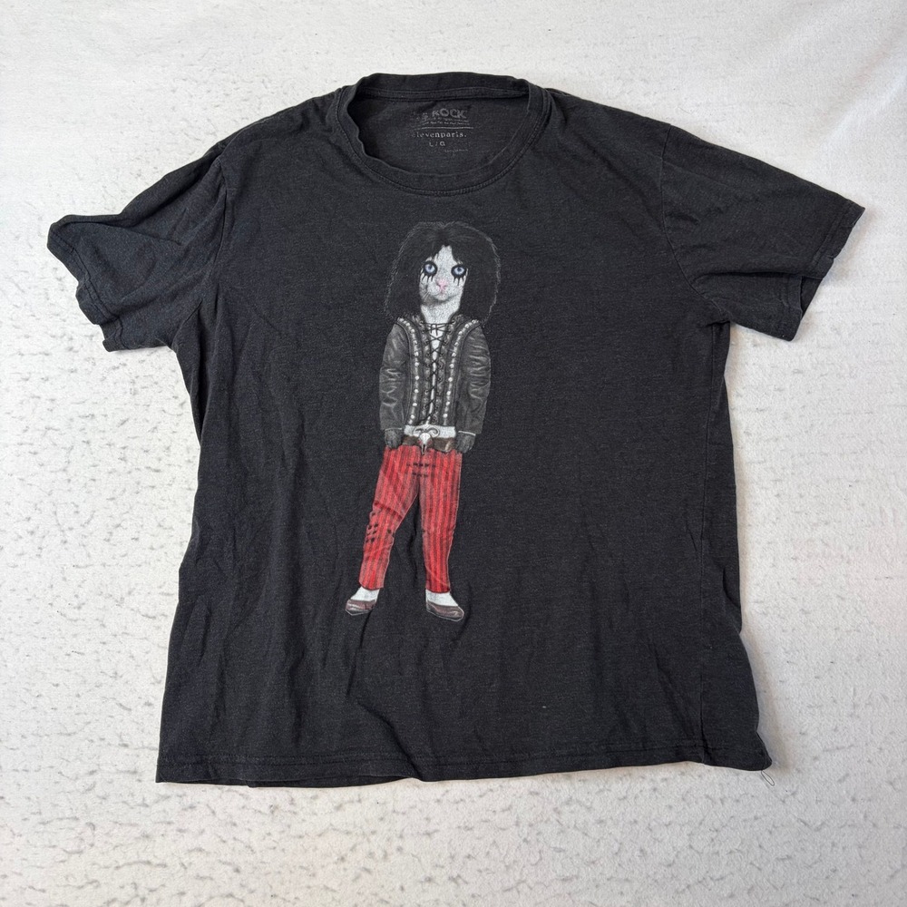 ElevenParis T-Shirt Mens Large Black Alice Cooper Cat Graphic Short Sleeve
